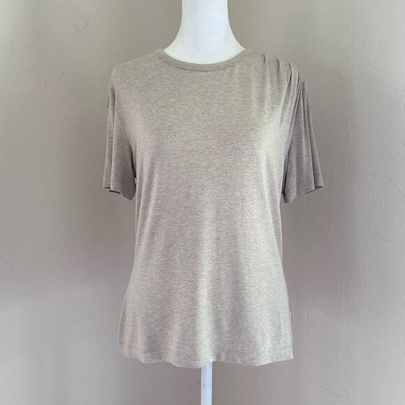 St. John Tee in Tan / Sand Melange with Pleated Shoulder Detail Size M - Picture 1 of 13